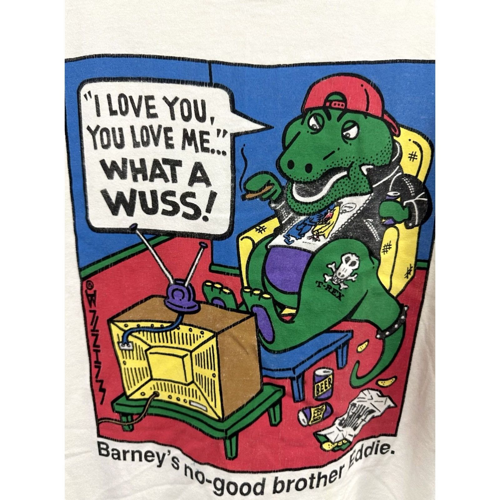 Vintage VTG 90s Barney No Good Brother Eddie Blunt Weed Beer T-Shirt XL White Men XS? Size US XL / EU 56 / 4 - 2 Thumbnail