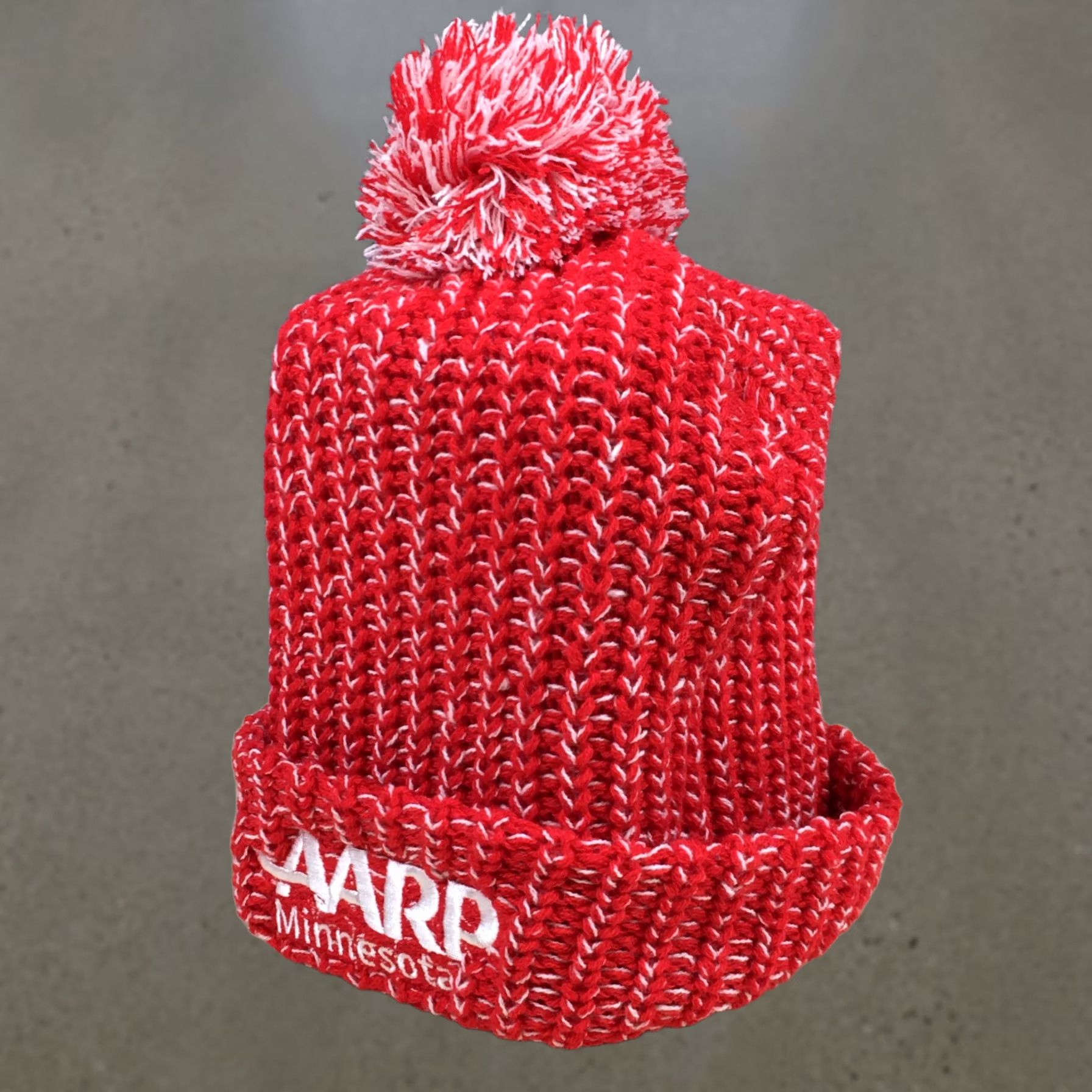 Vintage Womens Red Knitted Beanie Hat One Size AARP Minnesota Winter Pompom Cuffed Size ONE SIZE - 1 Thumbnail