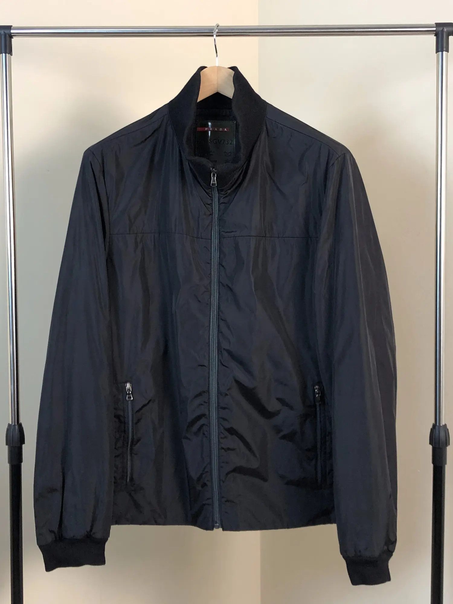 image of Prada Red Tab Sgv732 Light Jacket Windbreaker in Black, Men's (Size XL)