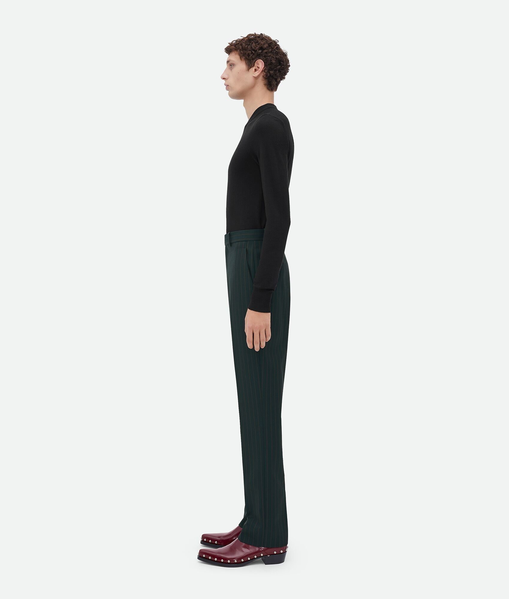 Bottega Veneta o1n1vont1224 Slim Leg Wool Pinstripe Pants in Dark Green Size US 34 / EU 50 - 2 Thumbnail