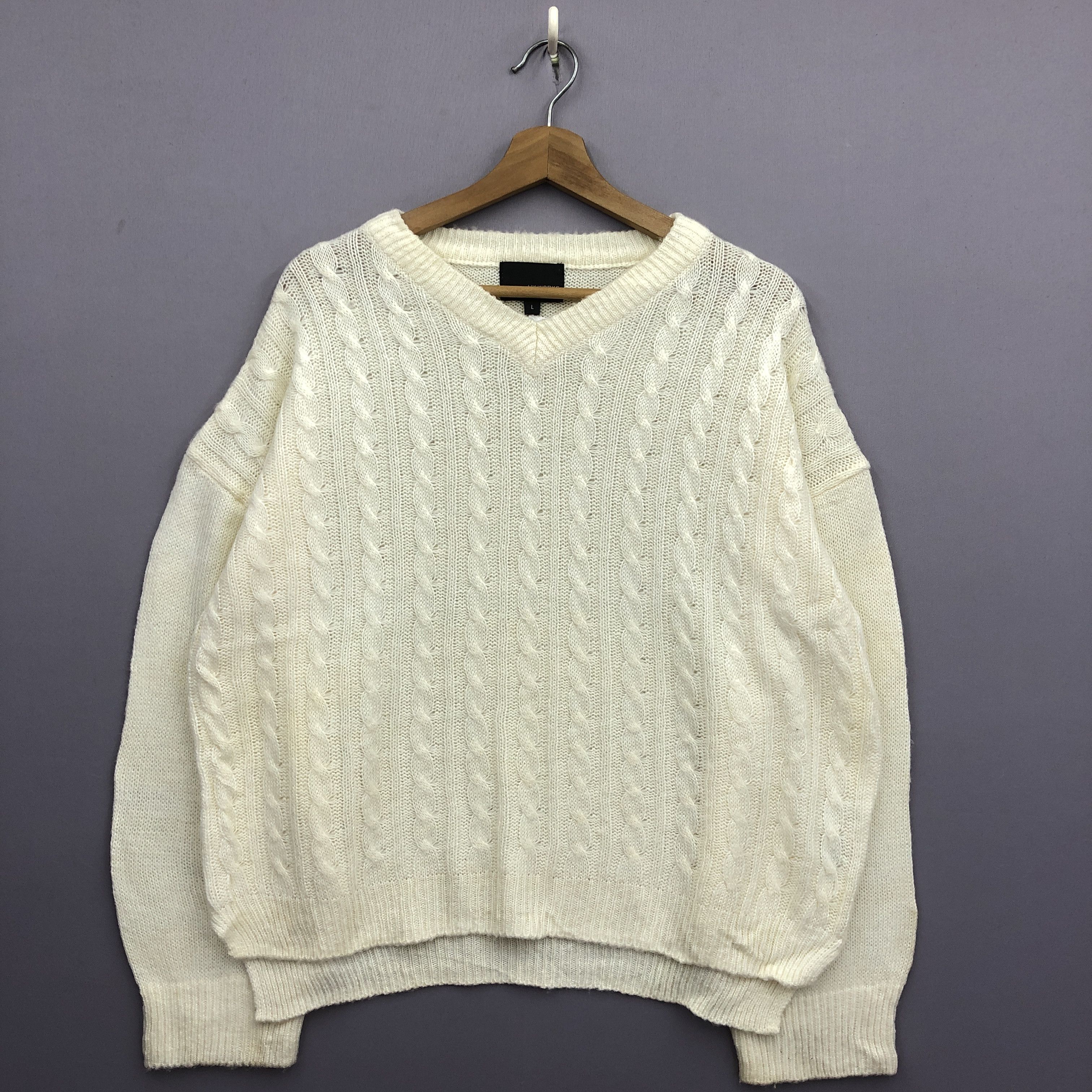 Hiroko Koshino Homme × Vintage Japanese Cable Knit Vintage Sweater Casual White Hype Rare Size US L / EU 52-54 / 3 - 1 Thumbnail