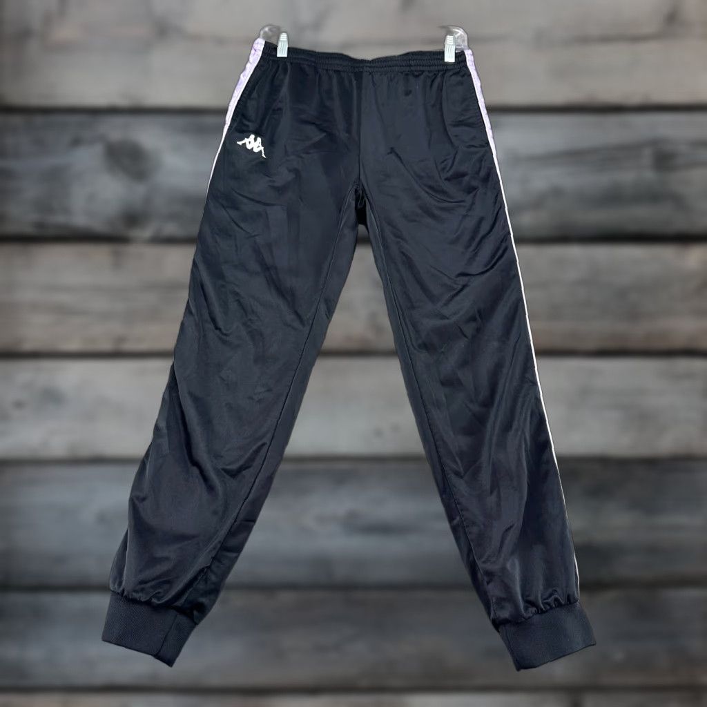 Kappa Kappa Pants Womens S Black Sweat Jogger Logo Tapered Leg Drawstring Skater Regular Fit Activewear Lounge Inseam 28in Size 29" - 1 Thumbnail