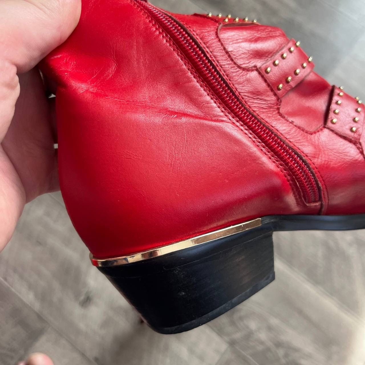 Chloe Chloé Red Studded Buckle Western Ankle Boots Pointed Toe Size US 7 / IT 37 - 4 Thumbnail