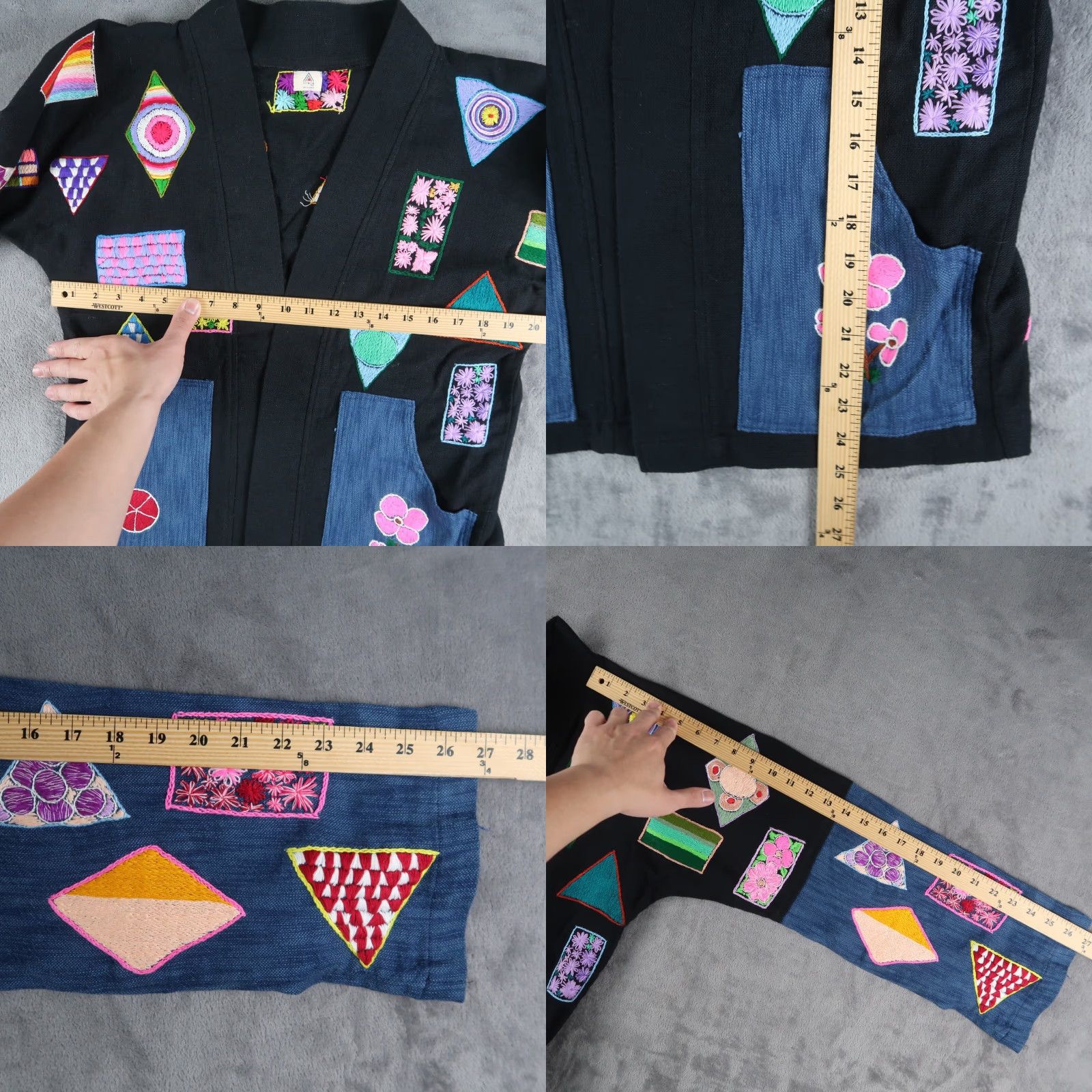 Vintage Handmade Cardigan Women One Size Black Hand Embroidered From Thailand Size ONE SIZE - 9 Thumbnail