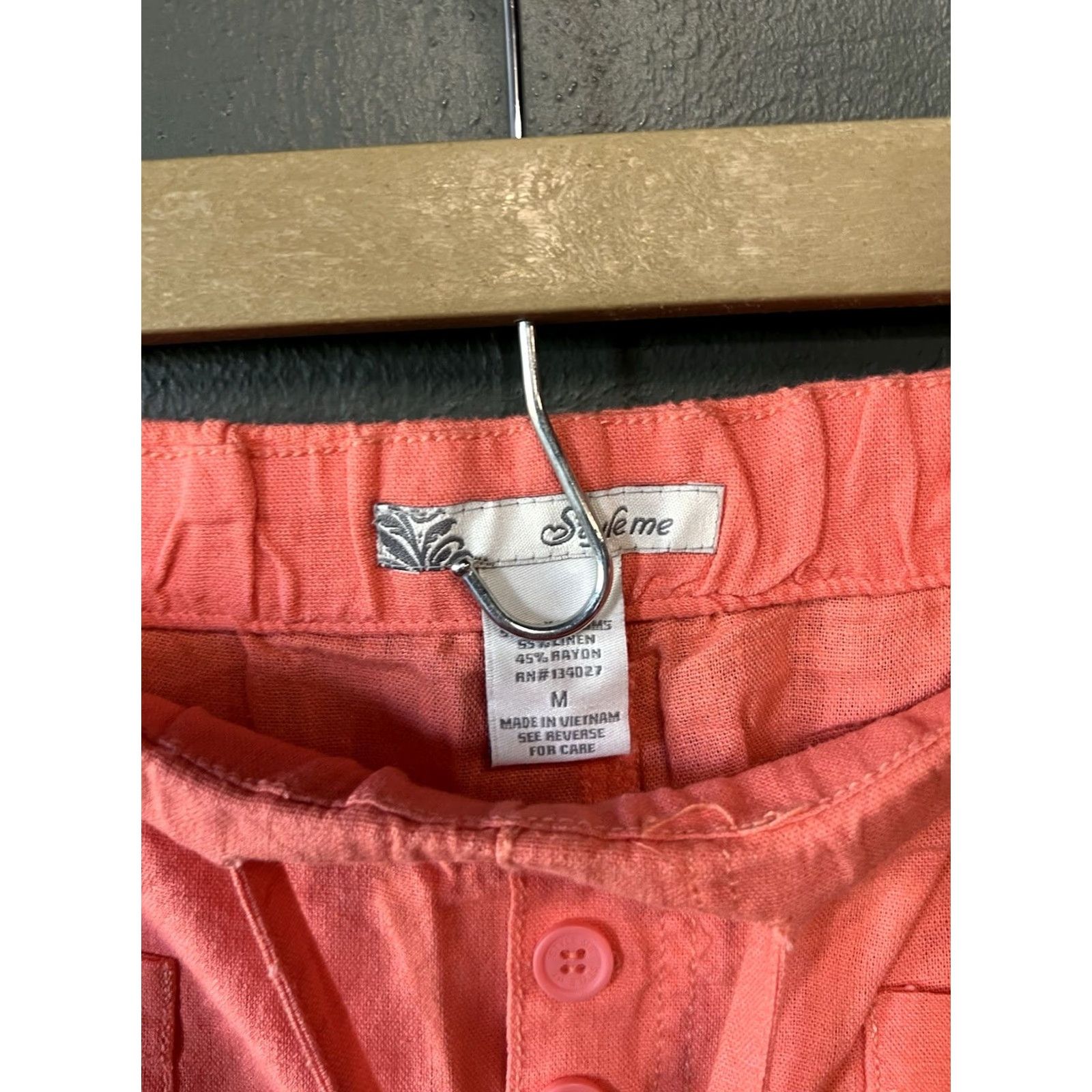 Vintage Style Style Me Womens Salmon Cropped Linen Pants Beachy Drawstring Medium PANTS Cropped Linen Salmon Women M Pants Mens? Size 32" / US 10 / IT 46 - 3 Thumbnail