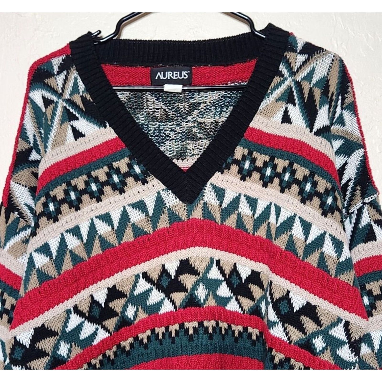 Vintage Aureus Sweater Mens L Knit Pullover V-Neck Fair Isle Cotton VTG Christmas Size US L / EU 52-54 / 3 - 3 Thumbnail