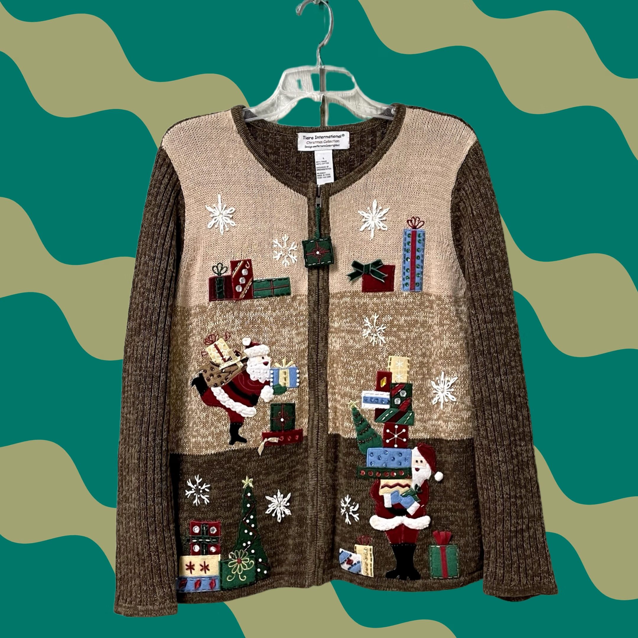 Vintage VINTAGE Tiara International Women Santa Christmas Patchwork Zip Cardigan Sweater L Size L / US 10 / IT 46 - 1 Thumbnail