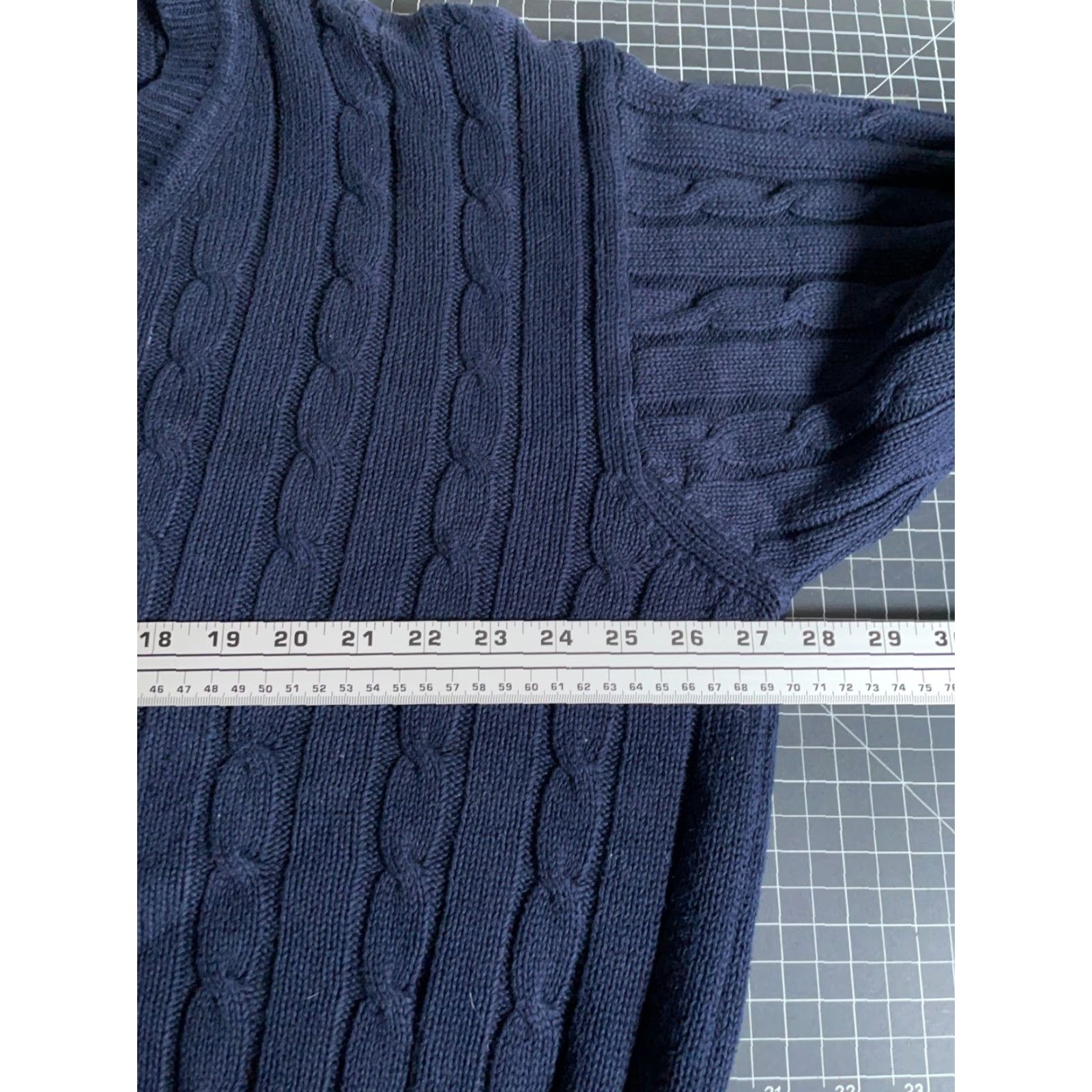 United Colors Of Benetton United Colors of Benetton Sweater Men 2XL Dark Blue Cotton Cable Knit V-Neck Pullover Casual Size US XXL / EU 58 / 5 - 6 Thumbnail