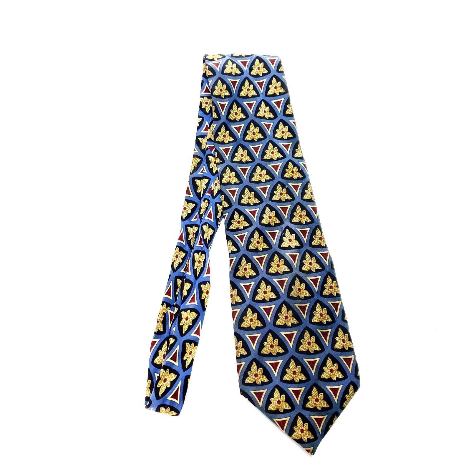 Valentino Valentino Blue & Beige Silk Tie Woven Wide Geometric Size ONE SIZE - 7 Thumbnail