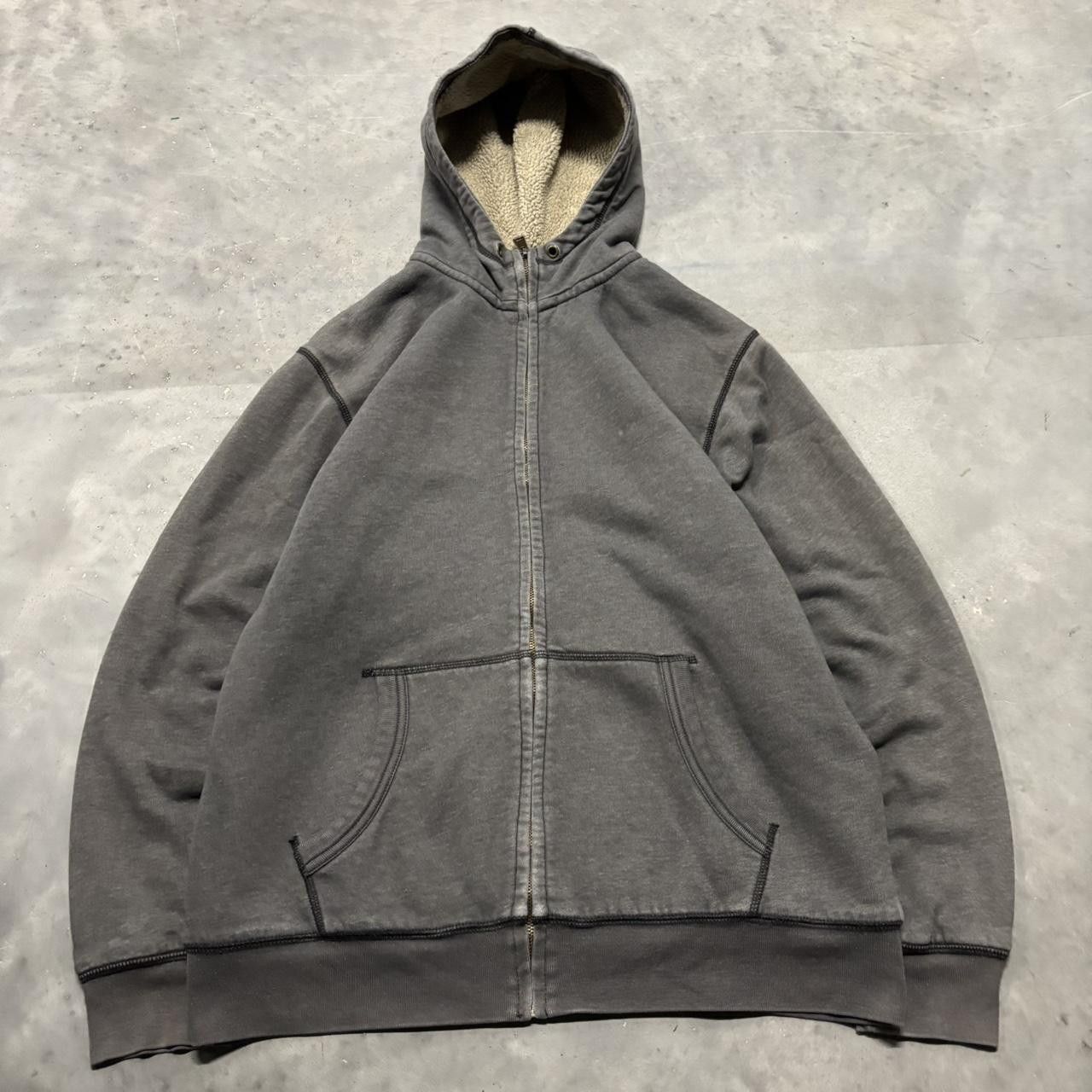Japanese Brand × Vintage Crazy Vintage Y2K/2000s Faded Grey Blank Sherpa Lined Essential Zip Up Hoodie! Size US L / EU 52-54 / 3 - 1 Thumbnail