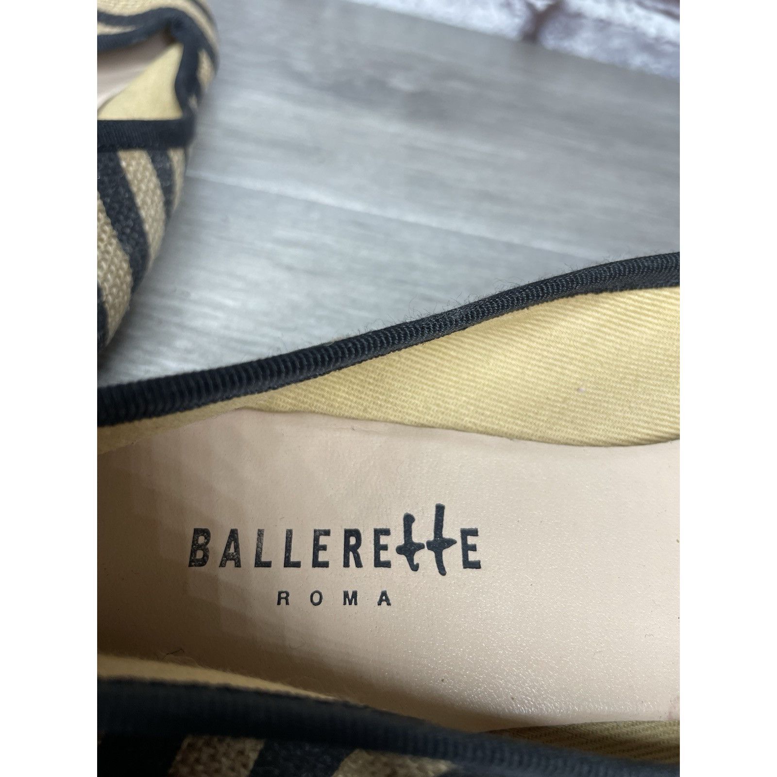Other Ballerette Roma Tan Black Stripe Canvas Fabric Ballet Flats Size US 6.5 / IT 36.5 - 8 Thumbnail