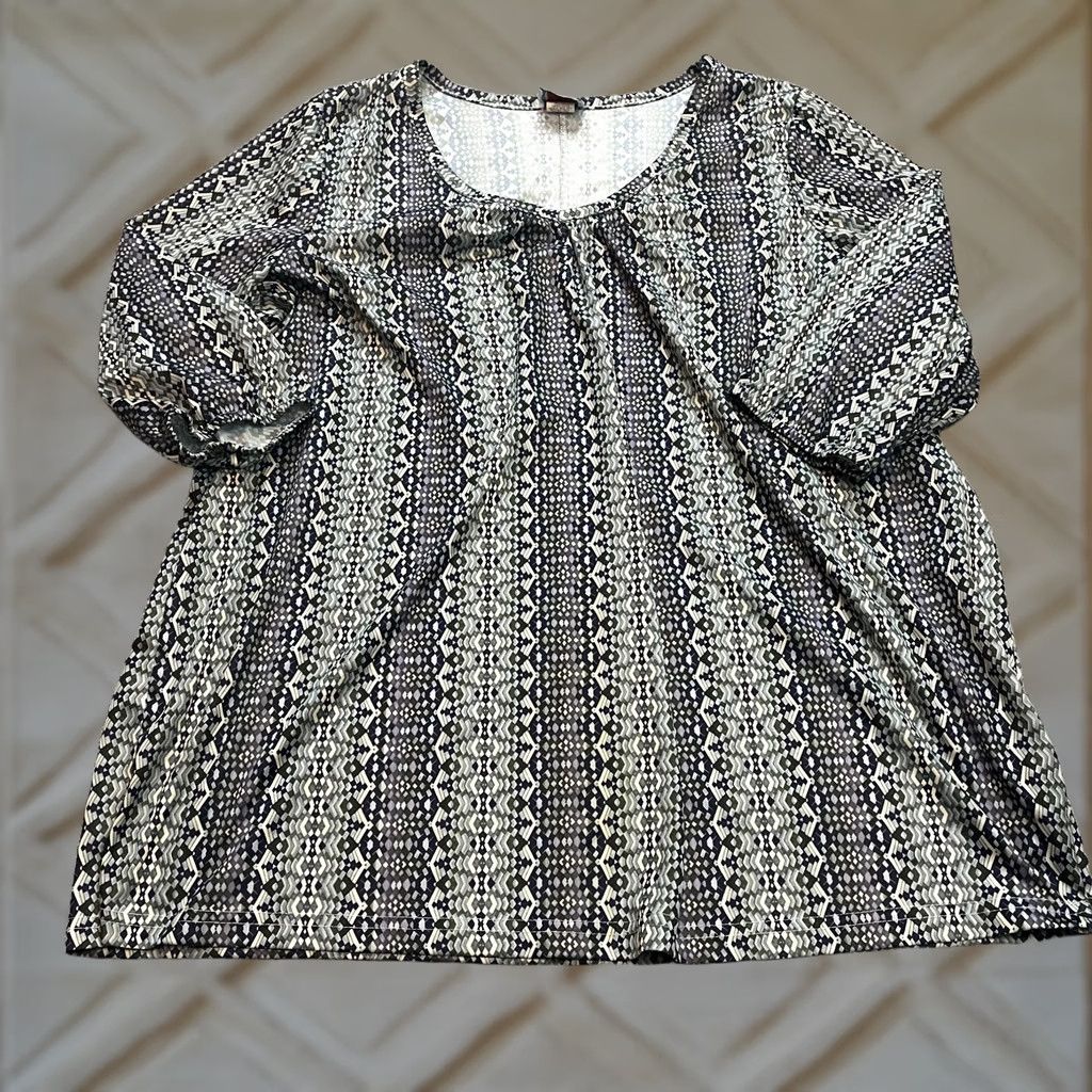 Vintage Only Necessities Blouse Shirt womens 1X Blue Gray Geometric Stretch Long Sleeve Size XL / US 12-14 / IT 48-50 - 1 Thumbnail