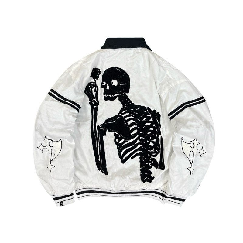 image of Bomber Jacket Boxy Cut Varsity Jacket Kourage Skull, Men's (Size Large)