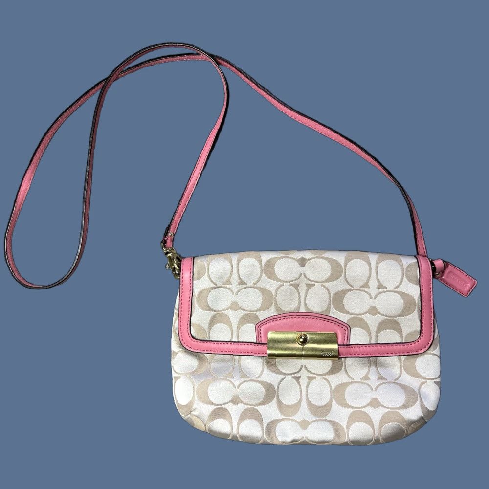 Coach Coach Kristin Signature East Crossbody Beige Brass EUC, Women, Adjustable Strap, 7”x9”x1”, 22” strap drop, Crossbody bag, Beige fabric exterior Size ONE SIZE - 1 Thumbnail