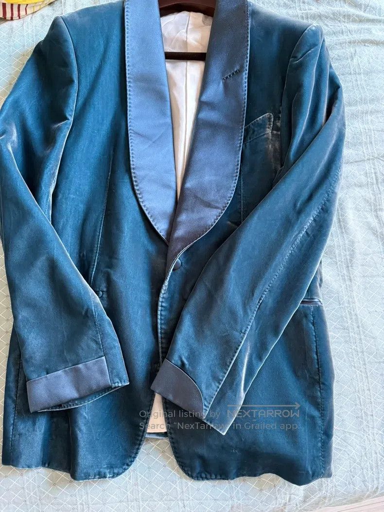 Tom Ford Tom Ford Classic Shelton shawl collar velvet blue-green ev Size 52R - 1 Thumbnail
