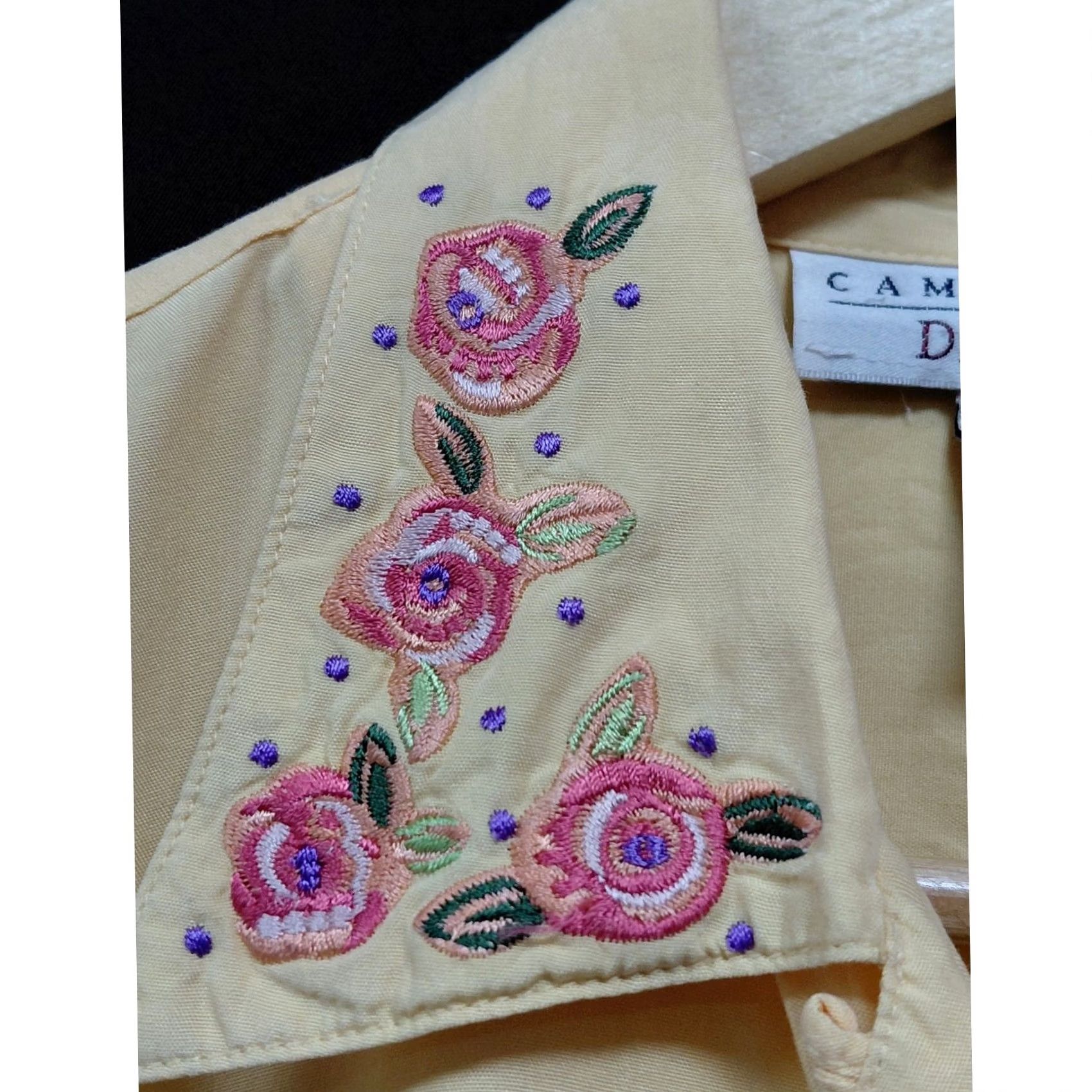Vintage Cambridge Dry Goods Embroidered Rayon Shirt Beige Solid Long Sleeve Women Size 4 Size S / US 4 / IT 40 - 3 Thumbnail