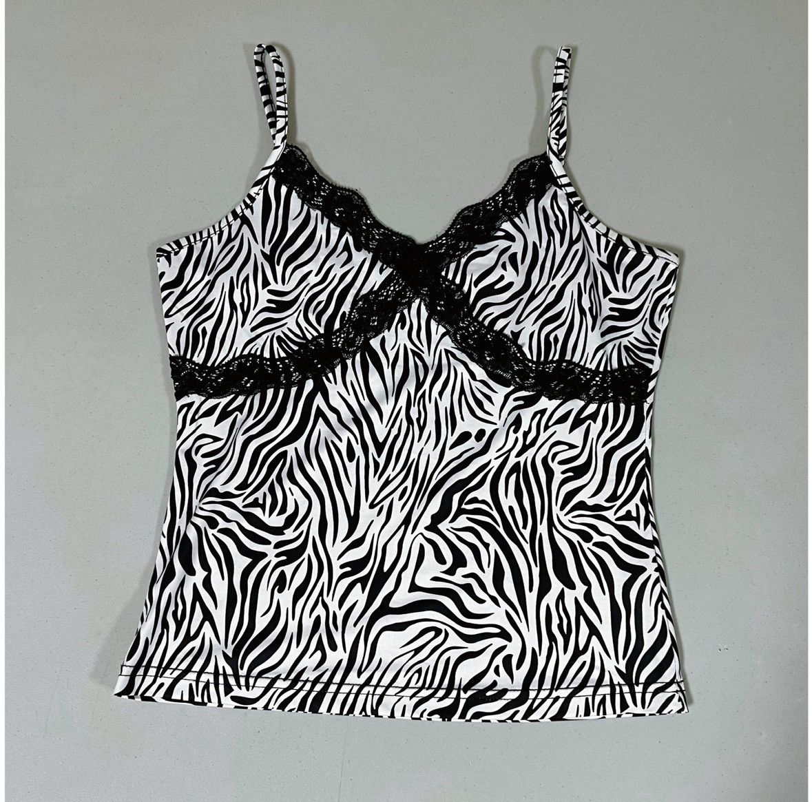 Vintage Black White Zebra Print Lace Y2K Cami Tank Top Shirt Size S🦓 Size S / US 4 / IT 40 - 4 Thumbnail