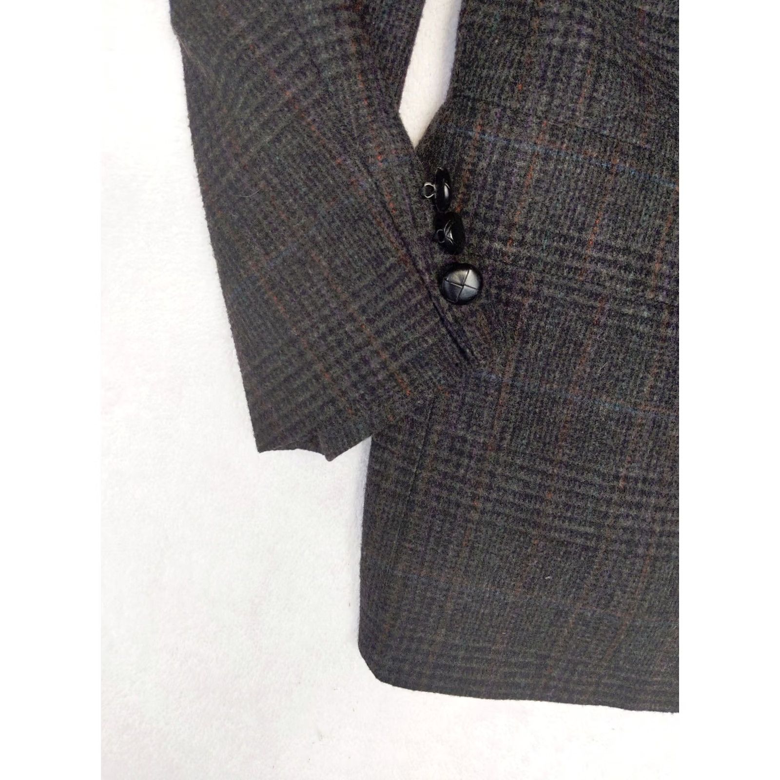 Vintage Adams Row Richman Mens Blazer Jacket 40R Gray Glen Check Tweed Wool Sport Coat Notch Lapel 2 Button Three-Button Casual Formal Mens Summer Fall Winter Size 40R - 3 Thumbnail