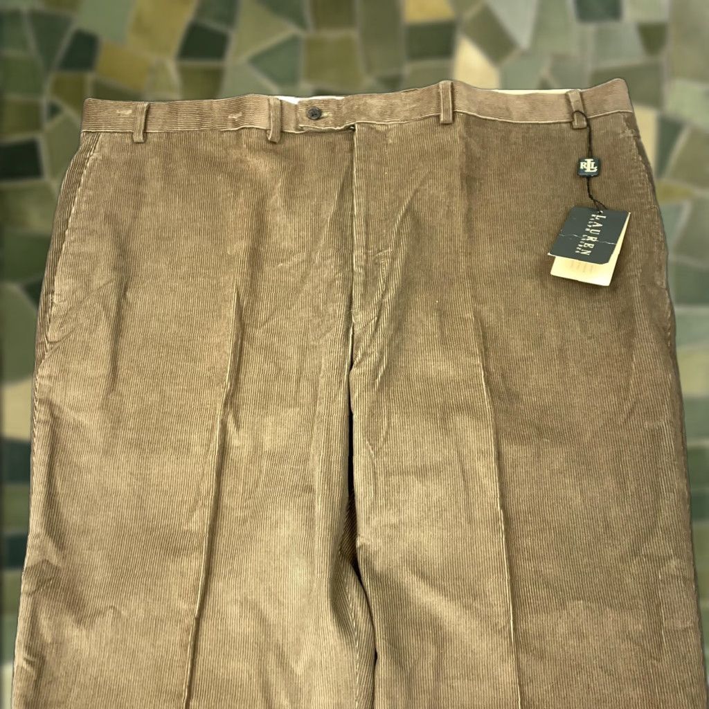 Ralph Lauren Lauren Ralph Lauren Pants Mens 43x33 Light Olive Corduroy Flat Front 100% Cotton Brown Dress Pants Mens Regular Inseam 33in Waist 43in Vintage No Size US 42 / EU 58 - 1 Thumbnail