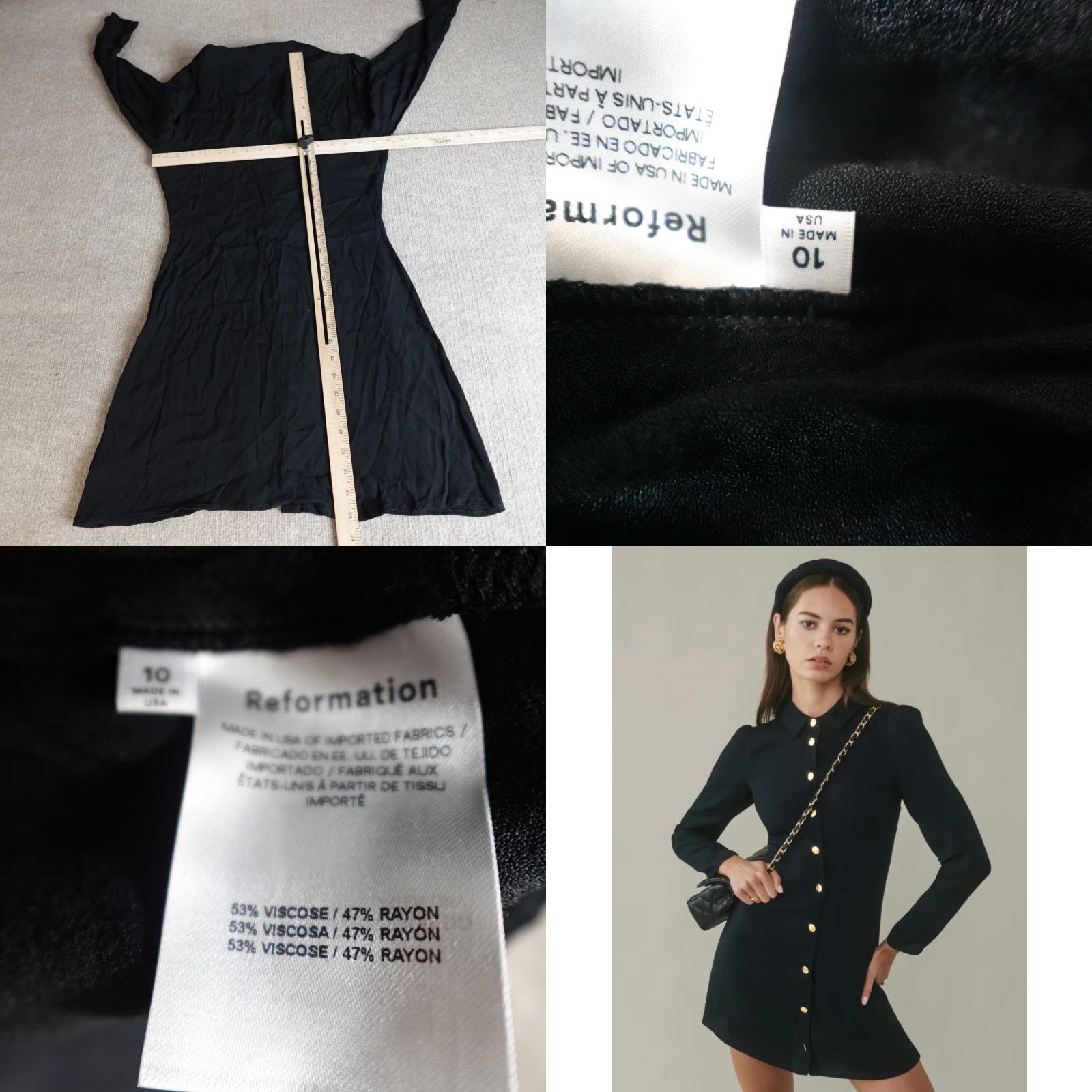 Reformation Reformation Womens Dress Shirt 10 Black Long Sleeve Button-Up Casual Pockets Womens (United States) Size L / US 10 / IT 46 - 8 Thumbnail