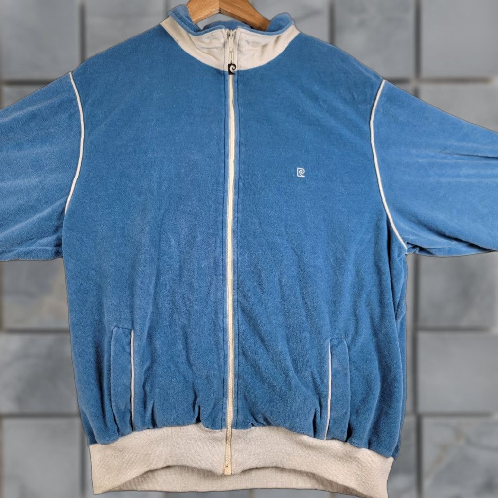 VINTAGE Pierre Cardin Velour Leisure Track Suit Jacket 80s Style Large Blue Mens Velour Jacket