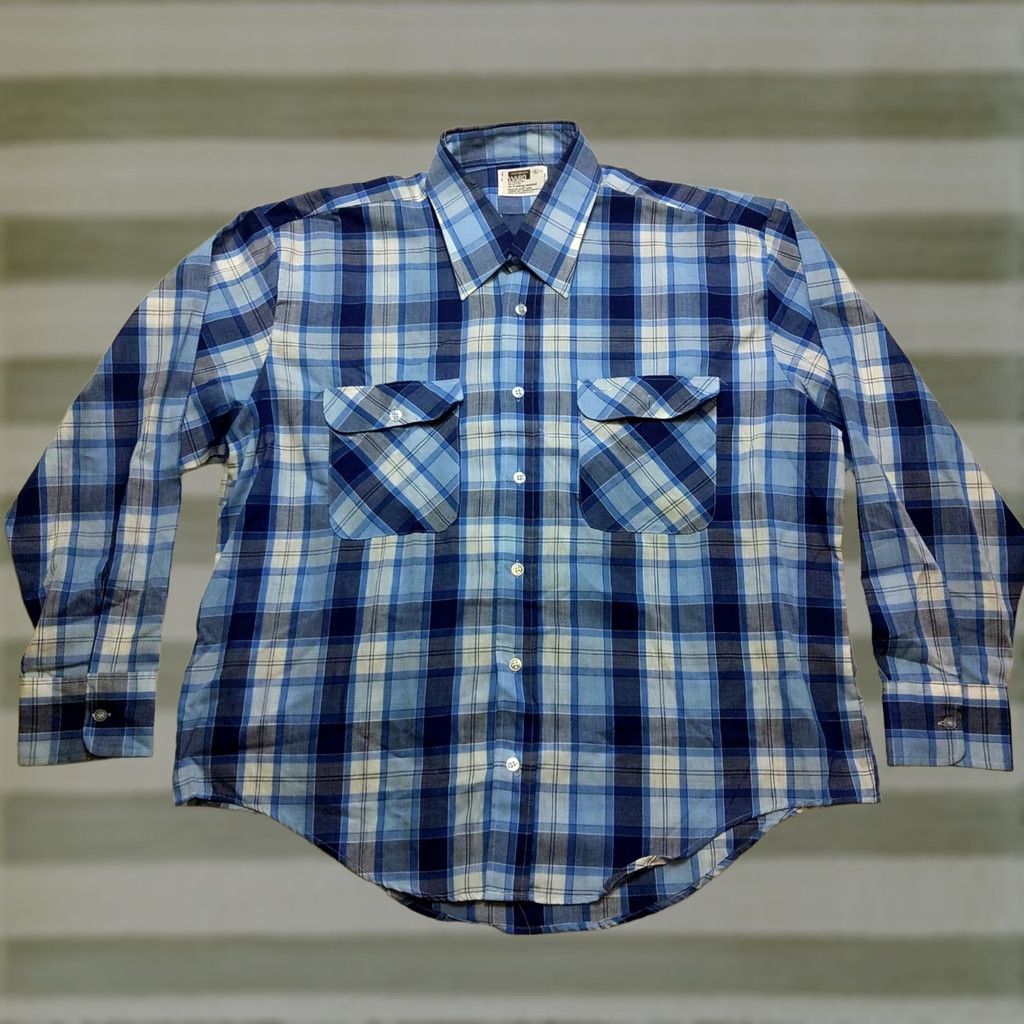 Vintage Montgomery Ward Plaid Work Shirt XL Blue 1980s Vintage Button-Front Cotton Blend Long Sleeve Mens Size US XL / EU 56 / 4 - 1 Thumbnail