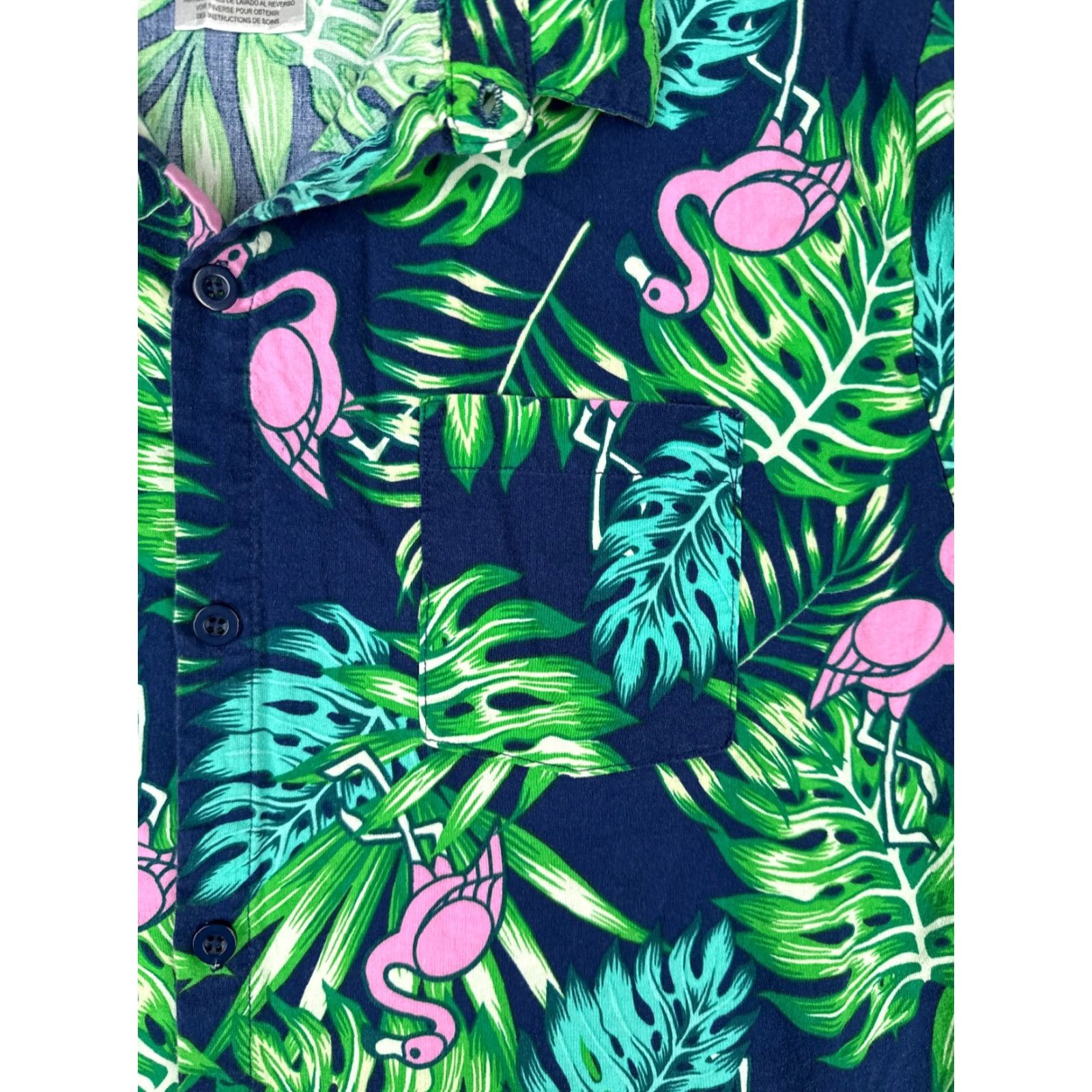Vintage IML Shirt Adult Medium Blue Green Floral Flamingo AOP Hawaiian Cotton Blend Shirt Casual Men's 90s? Size US M / EU 48-50 / 2 - 6 Thumbnail