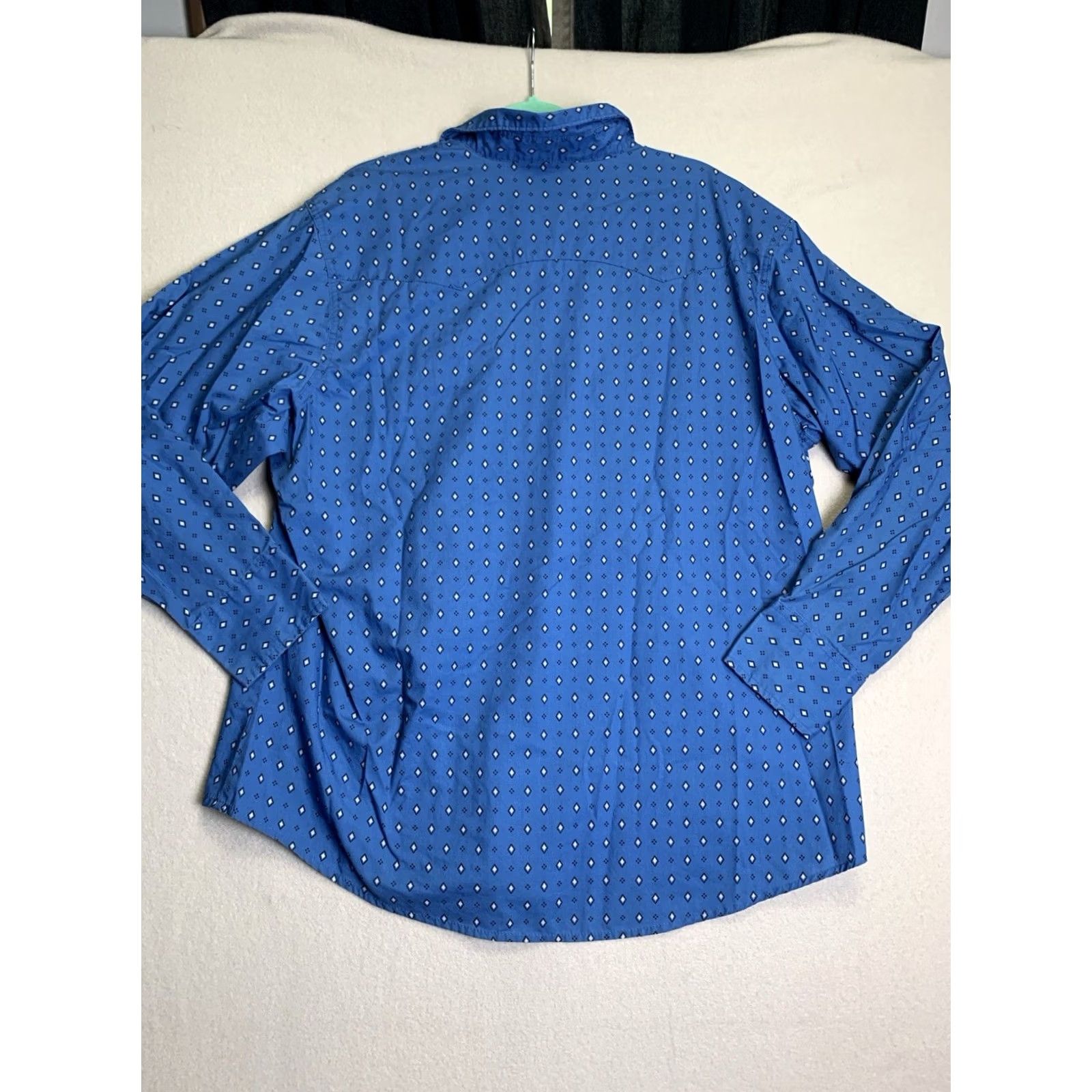 Wrangler Wrangler Shirt Men 2XL Blue Diamond Geometric Pearl Snap Wrancher Cowboy Ranch Shirt Size US XXL / EU 58 / 5 - 2 Thumbnail
