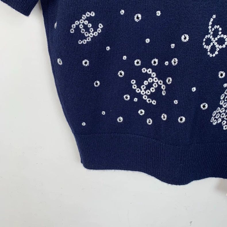 Chanel ChanelDark blue logo digital print embroidered cashmere sho Size XXS / US 00 / IT 34 - 4 Thumbnail