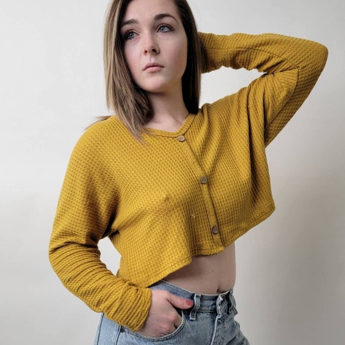 Target Basics Cropped Waffle Weave Mustard Yellow Flannel Shirt - M Size M / US 6-8 / IT 42-44 - 2 Thumbnail