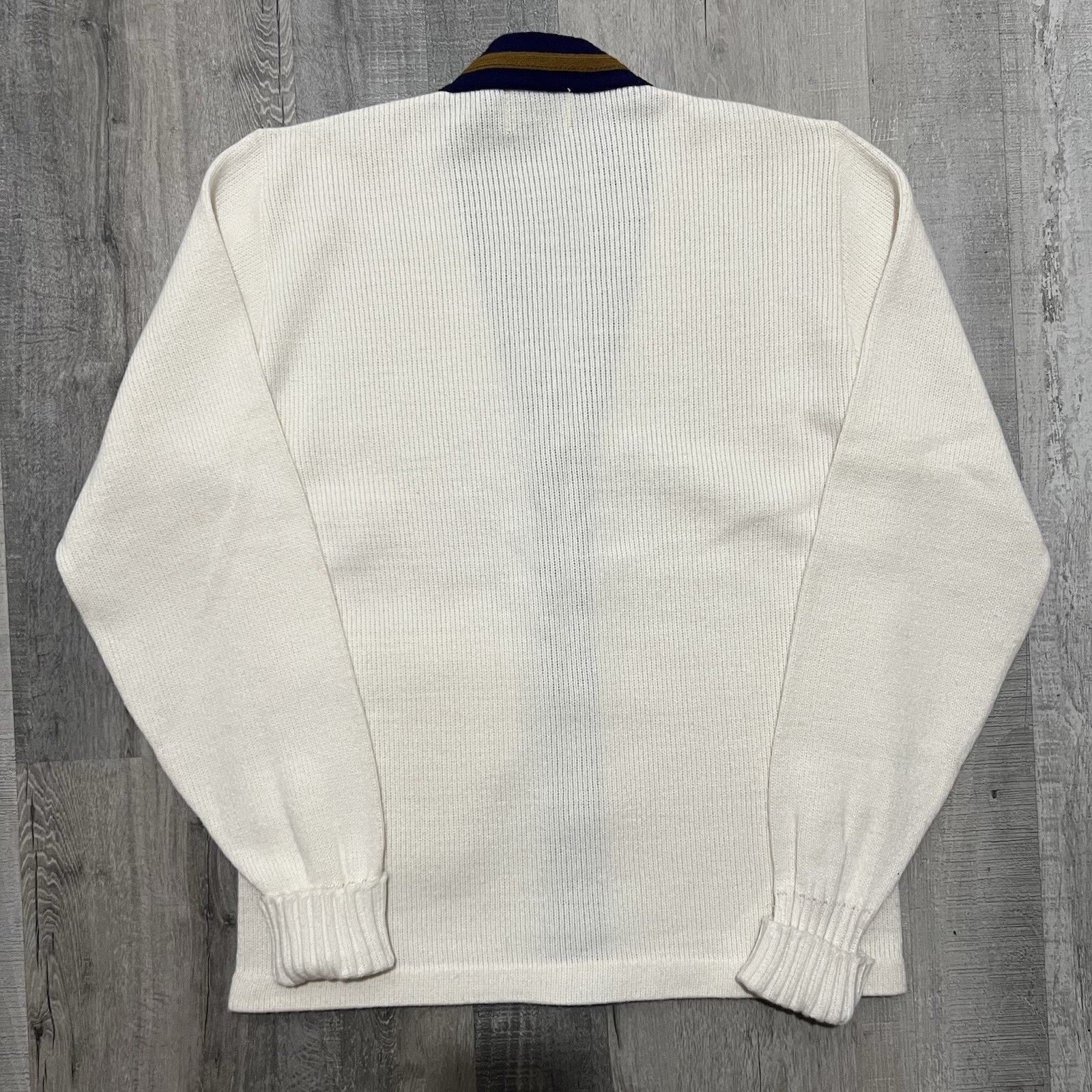 Bristol Studios VTG 70s Bristol Products Varsity Knit Sweater White Cardigan Size US L / EU 52-54 / 3 - 2 Thumbnail