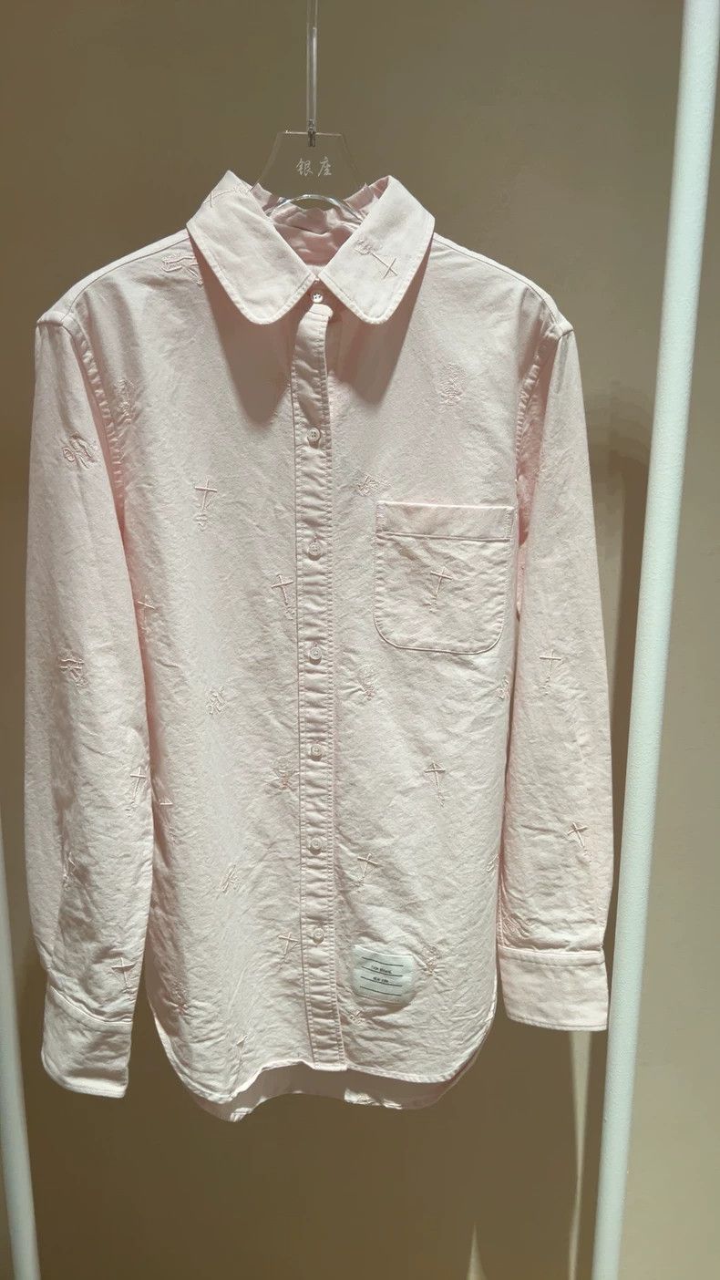 Thom Browne Thom Browne Pink Embroidered Long Sleeve Shirt - dmc Size US S / EU 44-46 / 1 - 1 Thumbnail