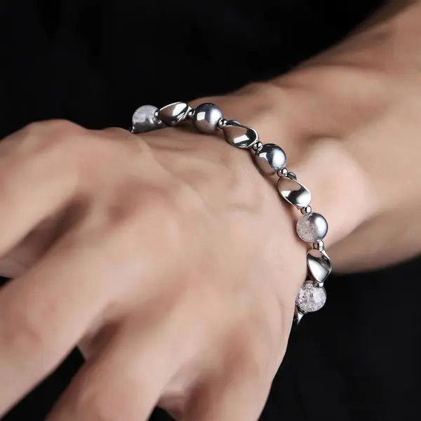 Jewelry Silver and White Beaded Men's Bracelet Size ONE SIZE - 7 Thumbnail