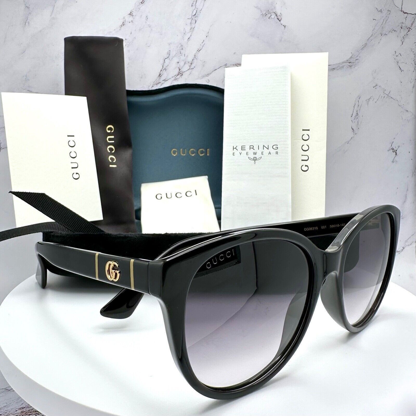 New Gucci Sunglasses Black Acetate Round