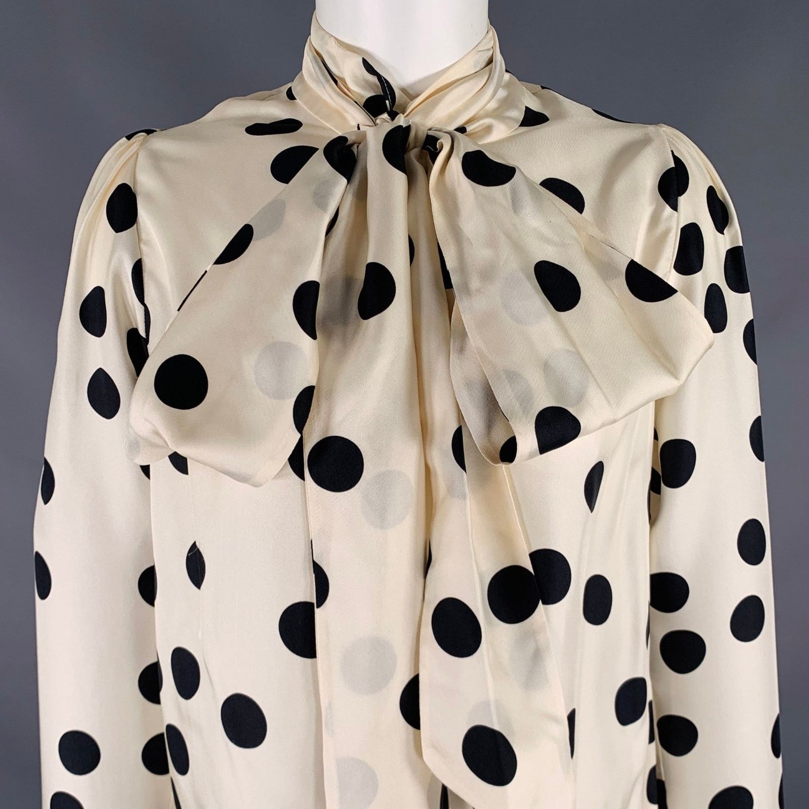 Zimmermann ZIMMERMANN Size S Beige Black Silk Polka Dot Bow Blouse Size S / US 4 / IT 40 - 2 Thumbnail