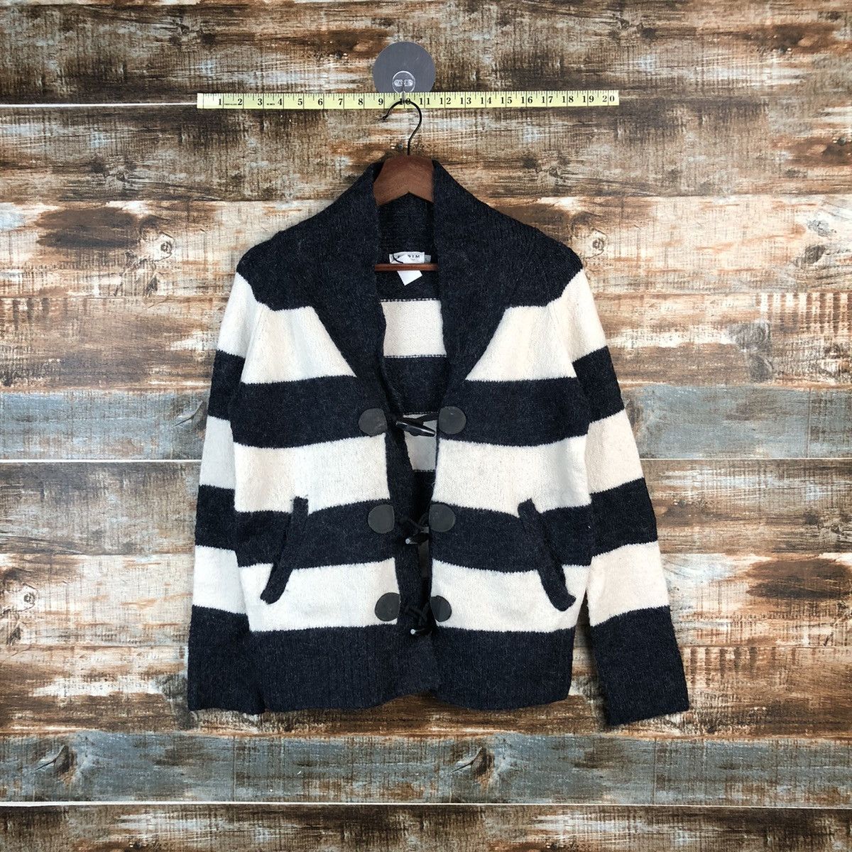 Japanese Brand × Solid and Striped DL Lepsim Stripe Black White Mohair Cardigan Knitwear #C563 Size M / US 6-8 / IT 42-44 - 1 Thumbnail