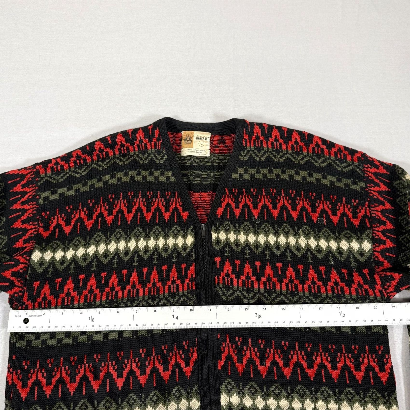 Vintage VINTAGE Penneys Towncraft Wool Full Zip Cardigan Sweater Mens Large Black Fair Isle 60s 50s Size US L / EU 52-54 / 3 - 6 Thumbnail