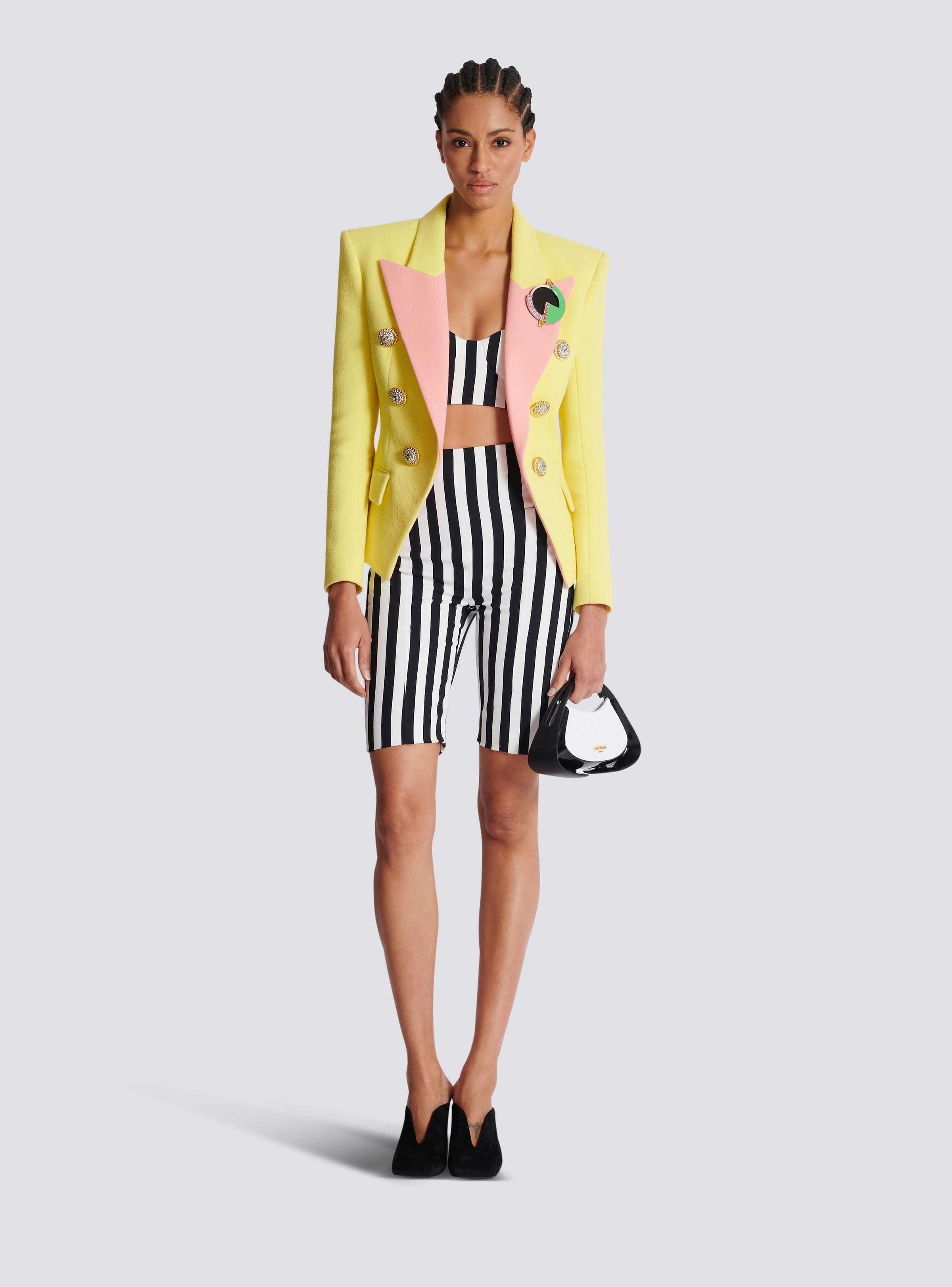 Balmain o1s1wg110825 Peak Lapel Two Tone Blazer in Yellow Size XL / US 12-14 / IT 48-50 - 2 Thumbnail