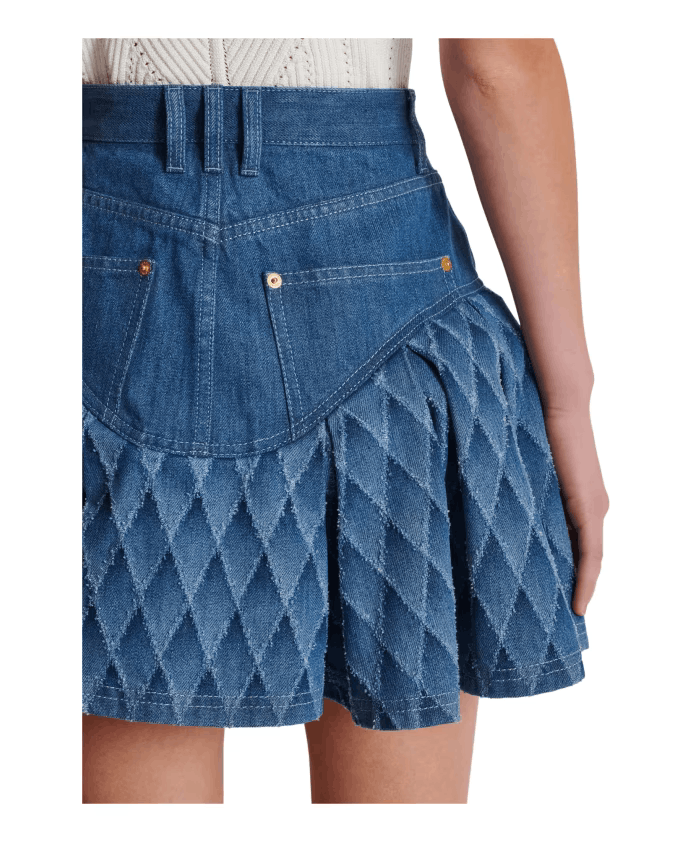 Balmain o1s1wg110825 Laser Grid Denim Short in Blue Size 27" / US 4 / IT 40 - 7 Thumbnail
