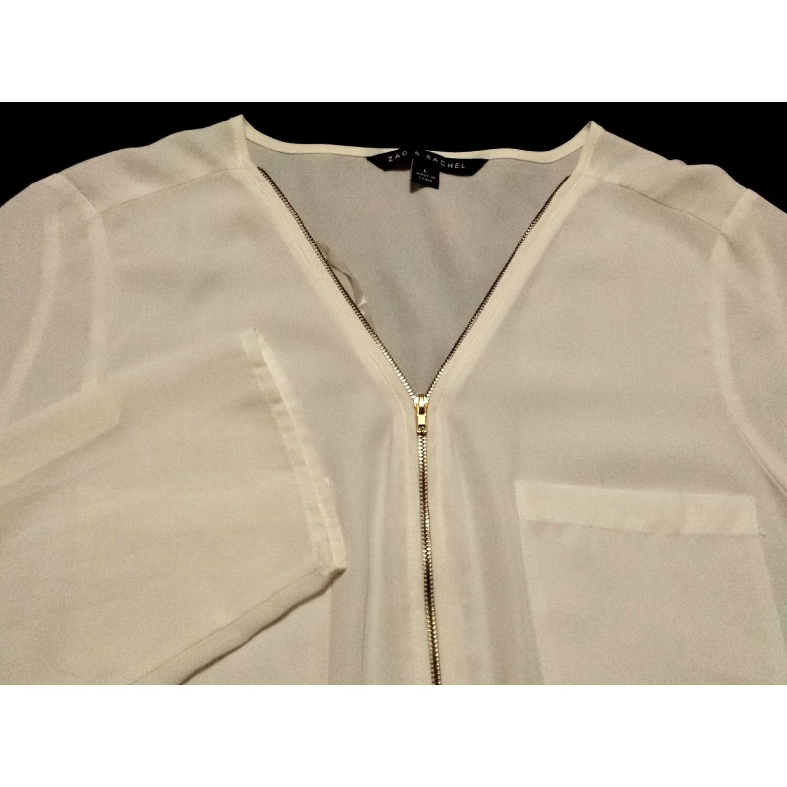 Vintage Zac & Rachel Womens Large Shirt Long Sleeve V-Neck Solid White Pullover Sheer Size L / US 10 / IT 46 - 2 Thumbnail