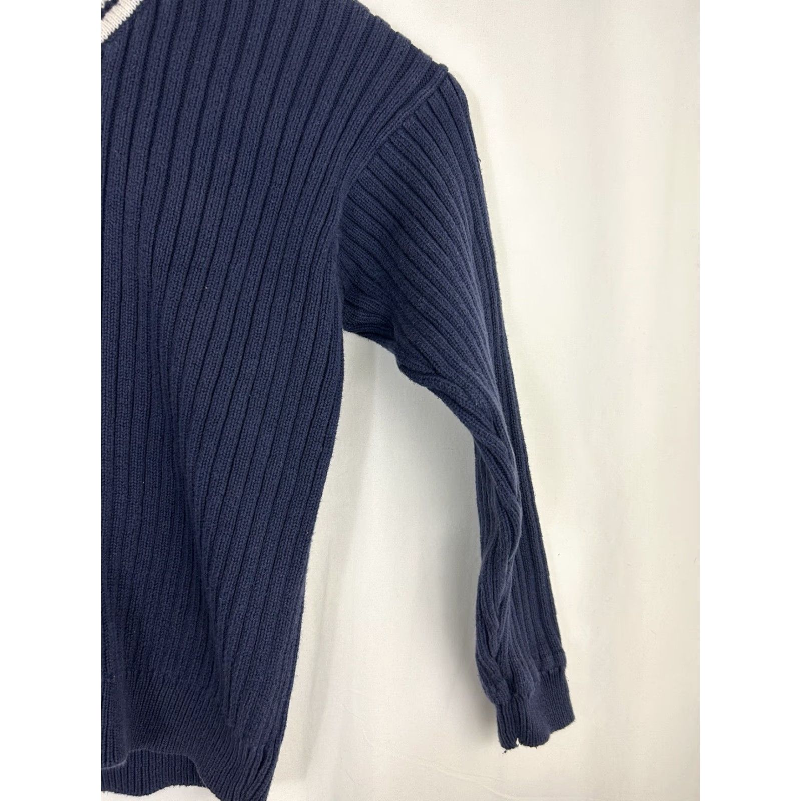 Banana Republic VINTAGE Banana Republic Mens XL V-Neck Sweater Blue White Preppy Cotton Pullover Size US XL / EU 56 / 4 - 3 Thumbnail