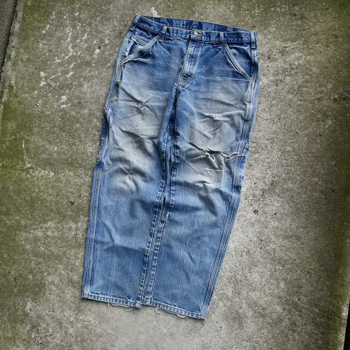 Vintage 90s Faded Thrashed Distressed Workwear Jeans ERD Grunge Size US 34 / EU 50 - 3 Thumbnail