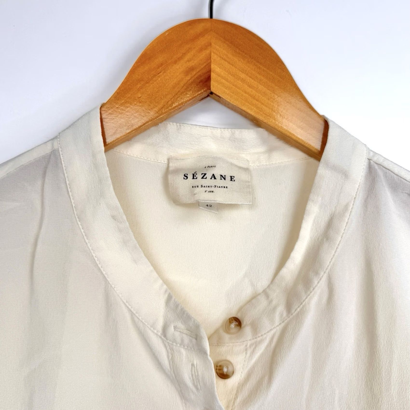 Vintage Sezane Blouse Womens 42 Silk Button Up Pockets Short Sleeve Ivory Sezane Blouse Size M / US 6-8 / IT 42-44 - 5 Thumbnail