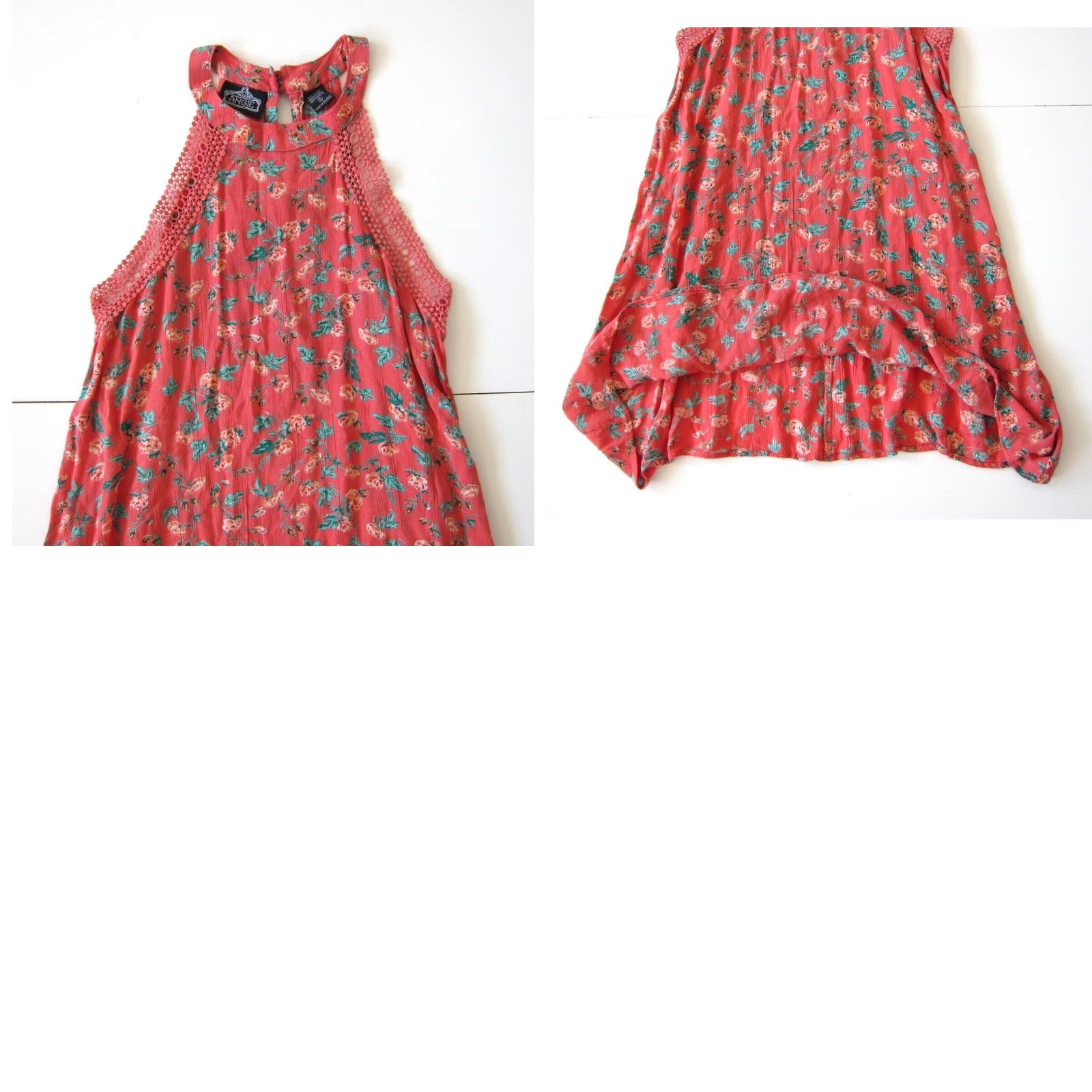Vintage Angie Dress Womens S Pink 100% Rayon Floral Rose Green High Neck Tunic Tank Sun Dress Small Size S / US 4 / IT 40 - 8 Thumbnail