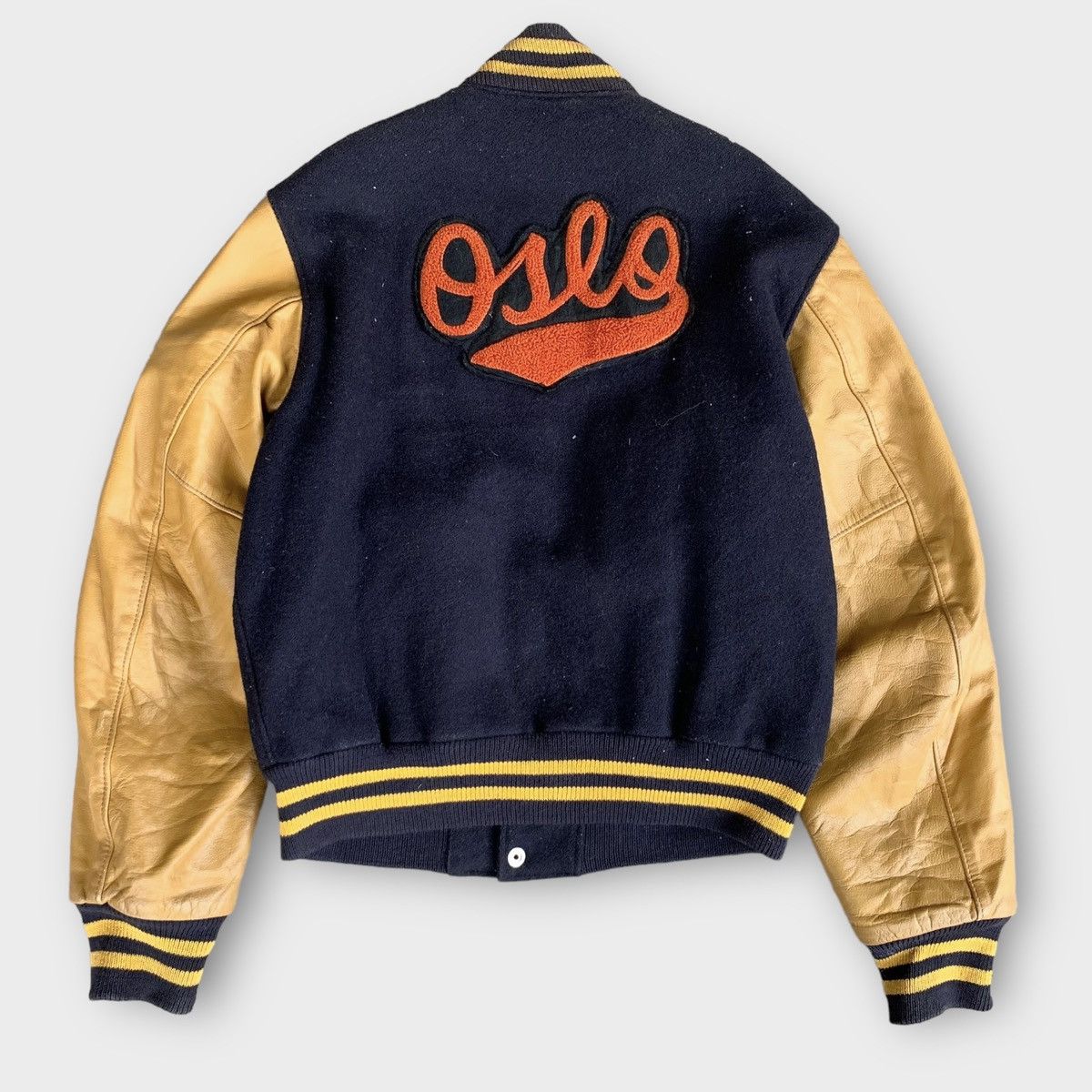 Leather Rare! Vintage 90s Golden Bear Oslo Wool Varsity Jacket Size US S / EU 44-46 / 1 - 1 Thumbnail