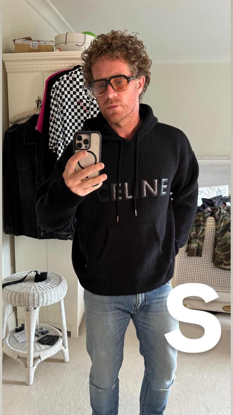 Celine $2k Celine hoodie sweater leather logo black wool Hedi S M Size US S / EU 44-46 / 1 - 3 Thumbnail