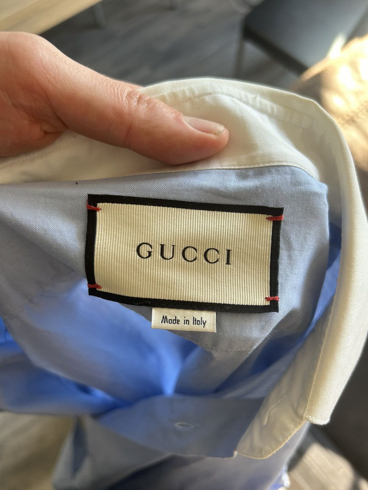 Gucci Blue Shirt with White Collar and Pierced Heart Embroidery Size US M / EU 48-50 / 2 - 17 Thumbnail