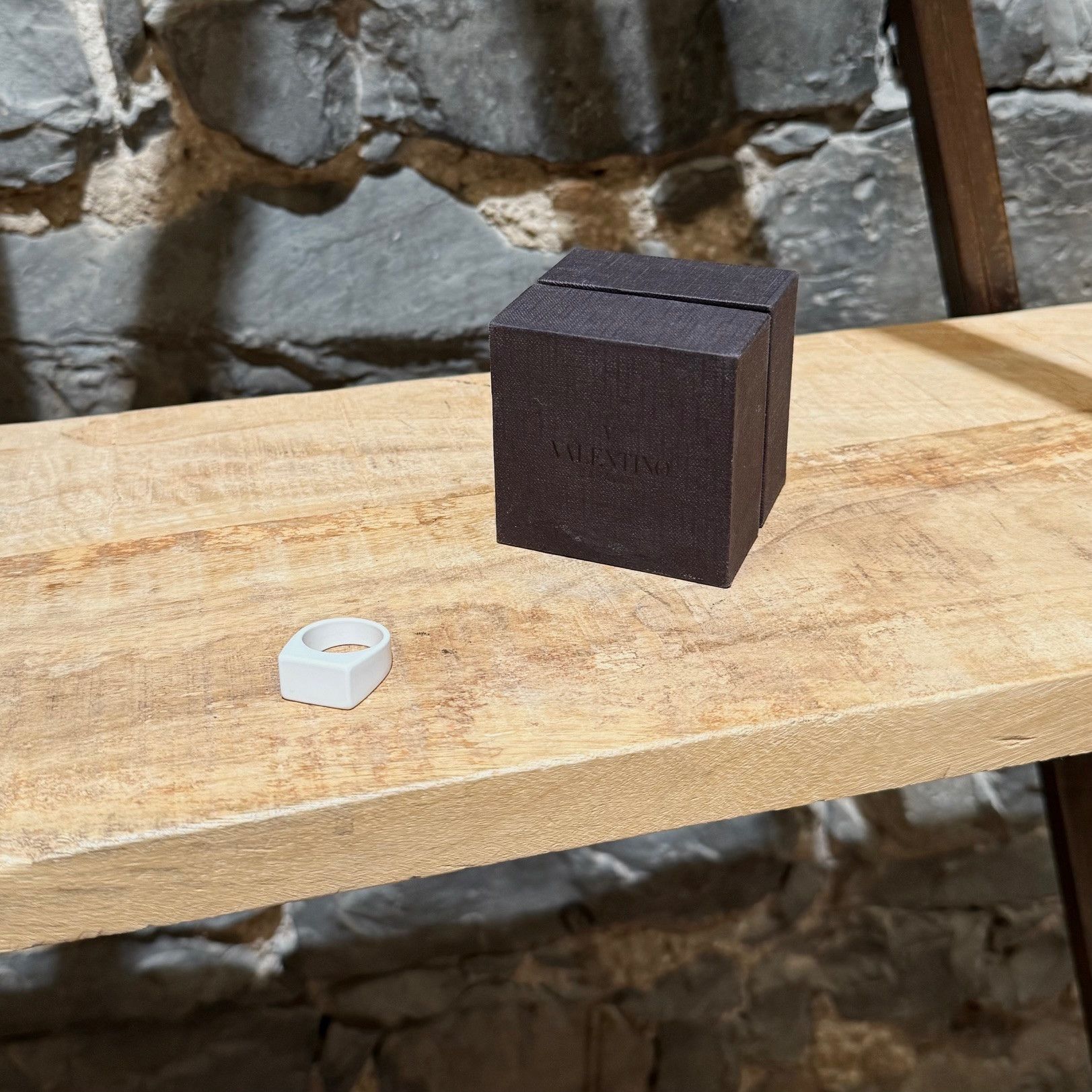 Valentino Garavani White Coated Metal Signet Ring