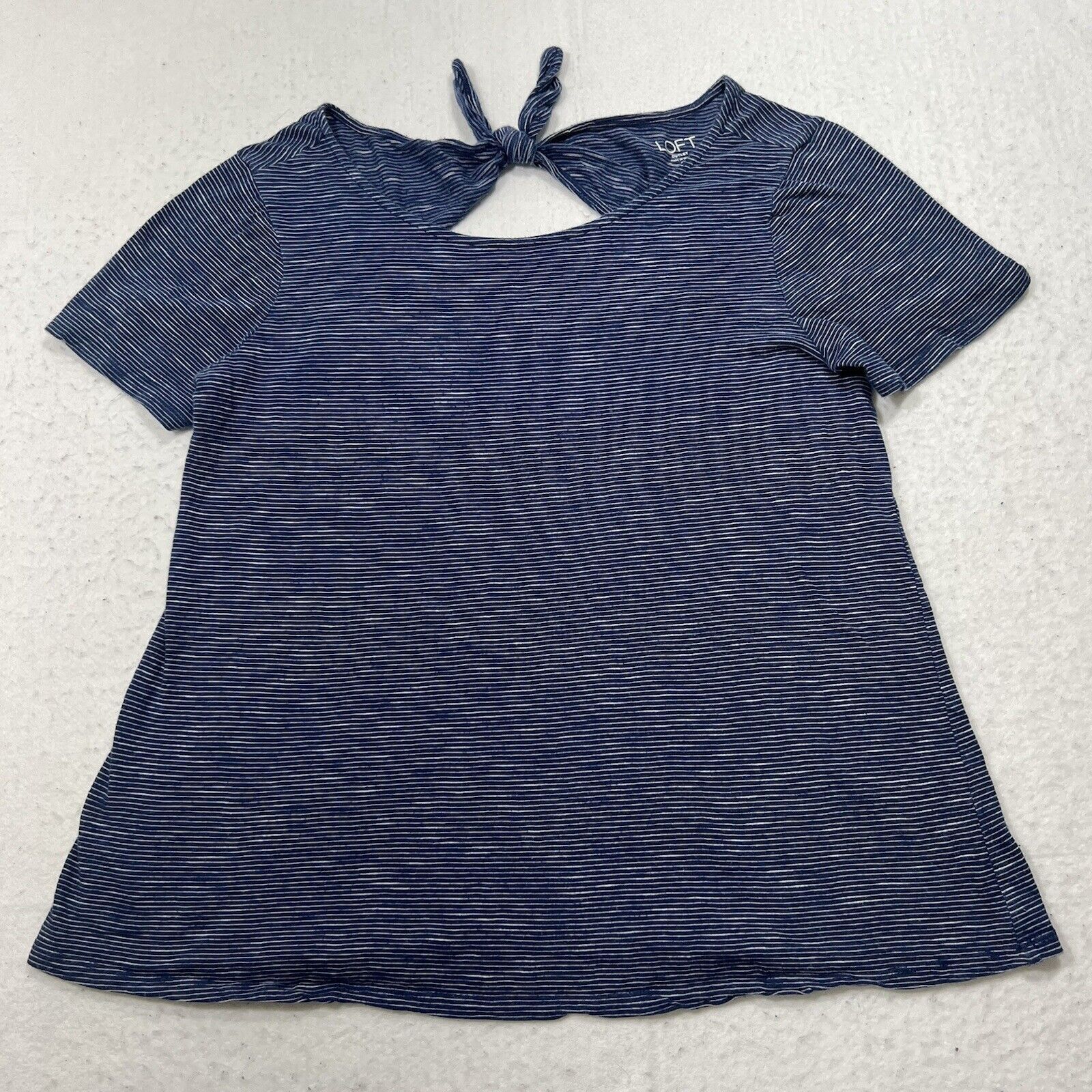 Loft Ann Taylor Loft Outlet Striped Short Sleeve Tie T Shirt Top Size S / US 4 / IT 40 - 1 Thumbnail