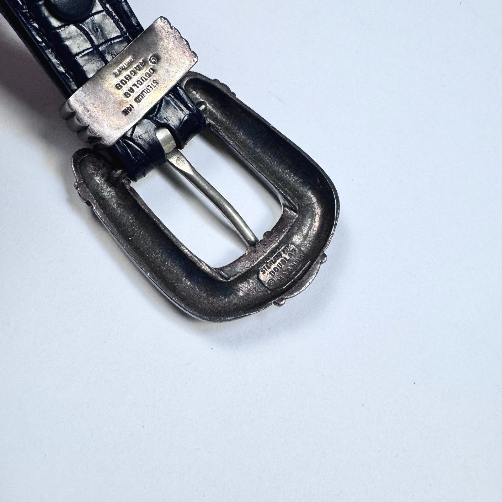 Sterling Silver Douglas Magnus Sterling 14k Gold Buckle Alligator Belt Size ONE SIZE - 13 Thumbnail